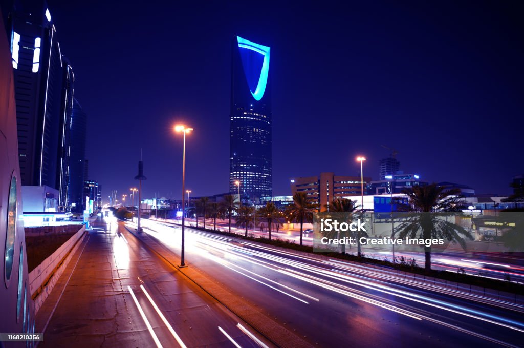 Saudi Arabia-Riyadh-King Fahad Road At Night-7 Saudi Arabia-Riyadh-King Fah0ad Road At Night Photography Saudi Arabia Stock Photo