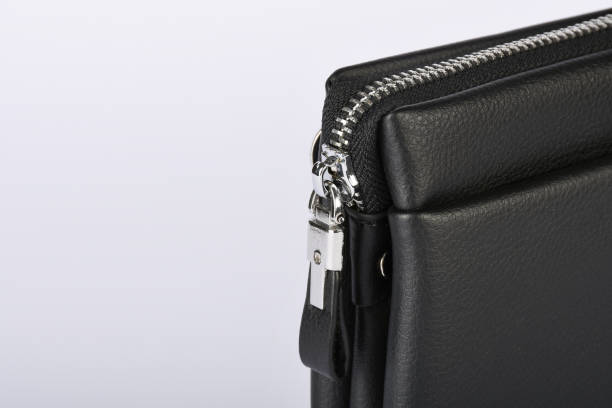 istock Balck leather bag zipper details with copy space 1168212089