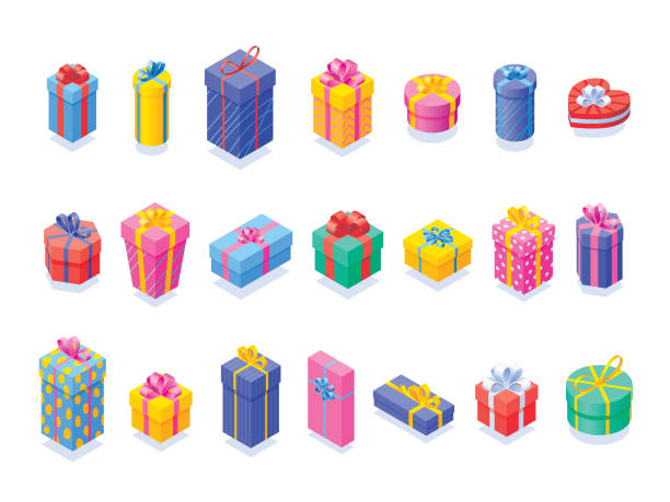 Various gift boxes set Editable set of vector illustrations on layers. 
This is an AI EPS 10 file format, with transparency effects and gradients. wrapping paper illustrations stock illustrations