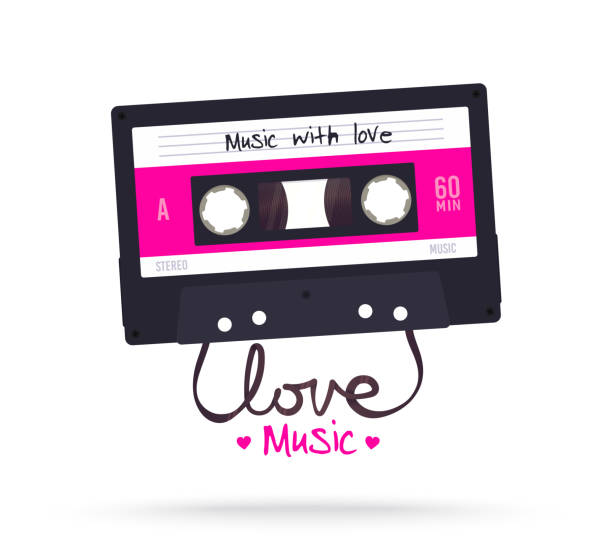 Retro cassette. Vintage music tape. Mixtape. Music album cover. Slogan love music Retro cassette. Vintage music tape. Mixtape. Music album cover. Slogan love music. mixtape stock illustrations