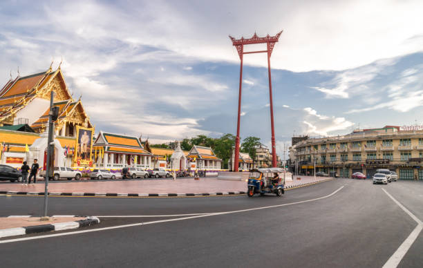 the Giant swing or Sao Ching Cha the  landmark of bangkok city. Thailand: 03/07/2019 stock photo