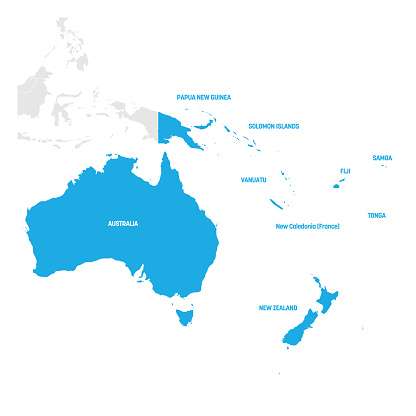 Australia and Oceania Region. Map of countries in South Pacific Ocean. Vector illustration.