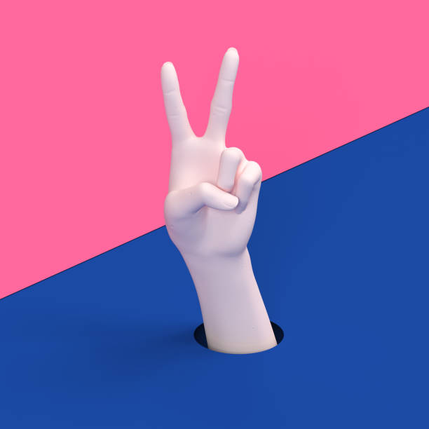 istock Victory hand sign. Female peace hand gesture white sculpture. 3d illustration 1168219283