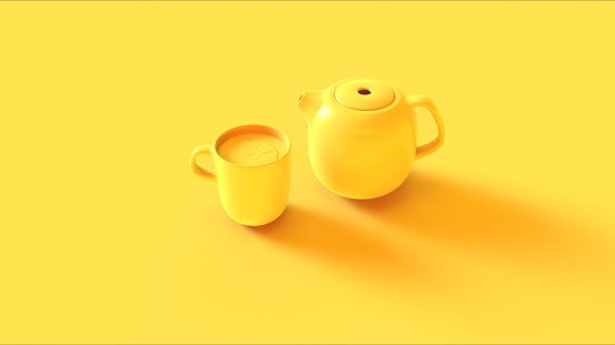 Yellow Mug and Teapot 3d illustration 3d render