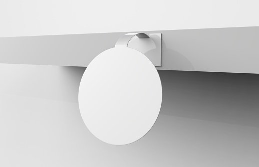 Blank White Advertising PVC shelf wobbler plastic shelf dangler for shopping centers. 3d illustration.