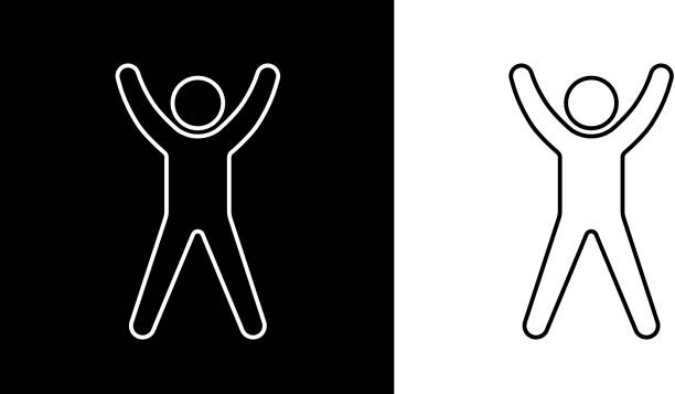 Icon of a man doing jumping jacks Icon of a man doing jumping jacks. This 100% royalty free vector illustration is featuring the square button and the main icon is depicted in black and in white with a black icon on it. jumping jacks stock illustrations