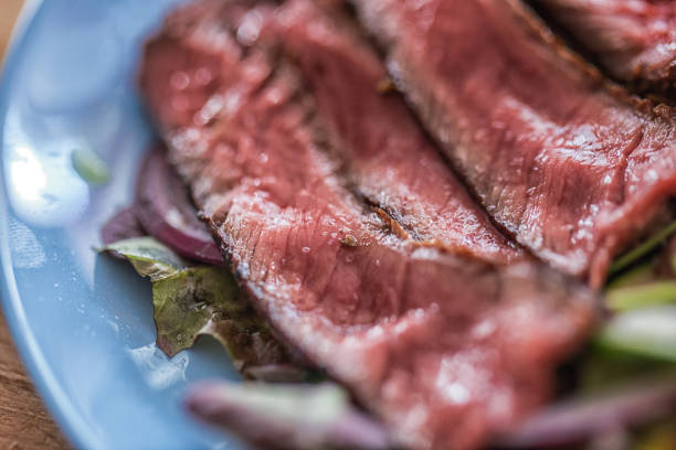 Rump steak salad with vegetables, close-up,