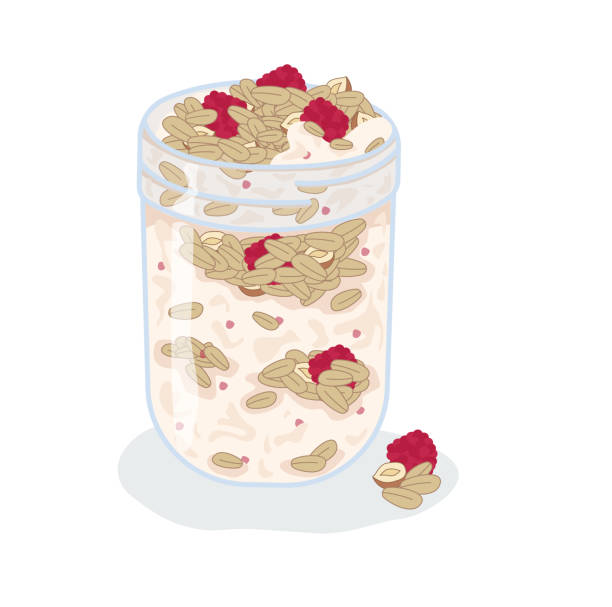 ilustrações de stock, clip art, desenhos animados e ícones de granola muesli raspberries nuts with yogurt proper nutrition - parfait glass