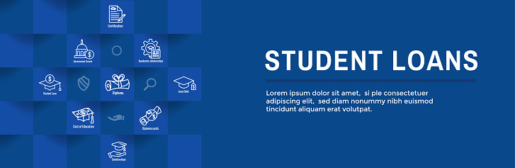 Student Loans Icon Set and Graduation Web Header Banner
