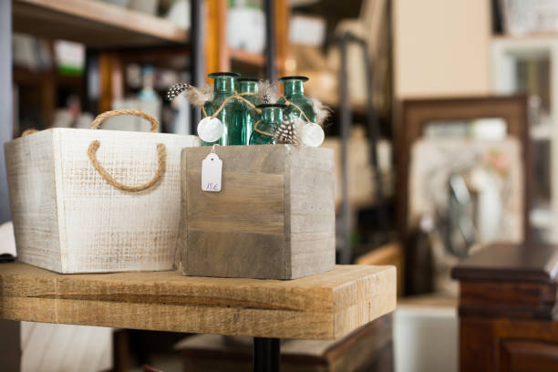 Old furniture offered for sale in secondhand shop