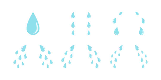 illustrazioni stock, clip art, cartoni animati e icone di tendenza di cartone animato piangere lacrime. simboli di goccioline o gocce di lacrima - drop water cartoon raindrop