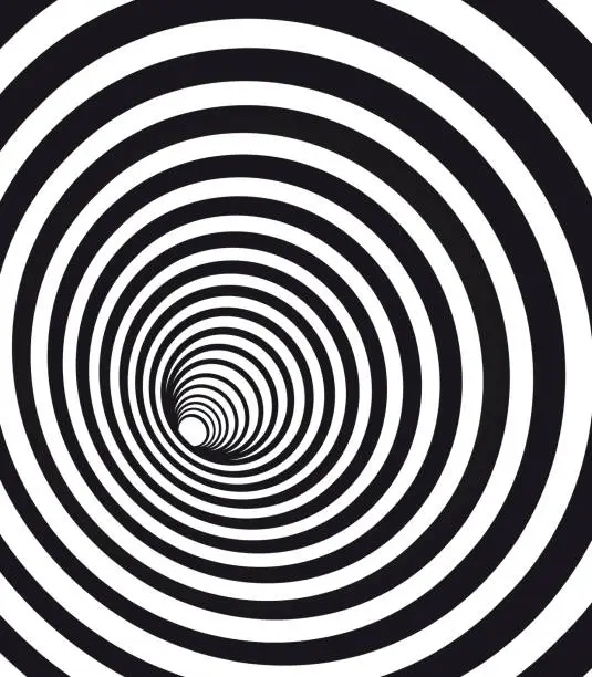Vector illustration of Abstract geometric hypnotic spiral. Black wormhole tunnel optical illusion.
