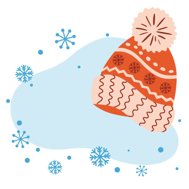 winter vorlage weihnachten banner neujahr grußkarte einladung gestrickte mütze verschneit blau blase - sale holiday christmas ornament red stock-grafiken, -clipart, -cartoons und -symbole