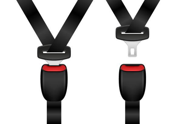 istock Realistic locked and unlocked seat belt set. Open and closed automobile seat belts 1168244751
