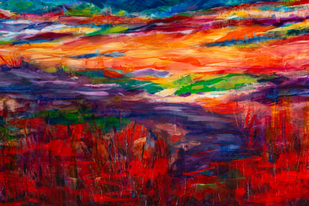 Creative art background hand drawn acrylic painting. Closeup shot of brushstrokes colorful texture acrylic paint on canvas. Modern contemporary art. Abstract composition for design elements.  From my own paintings.