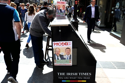 26th July 2019, Dublin, Ireland. Magazine and newspaper outdoor newsagent stall on Grafton Street, Dublin City Centre.