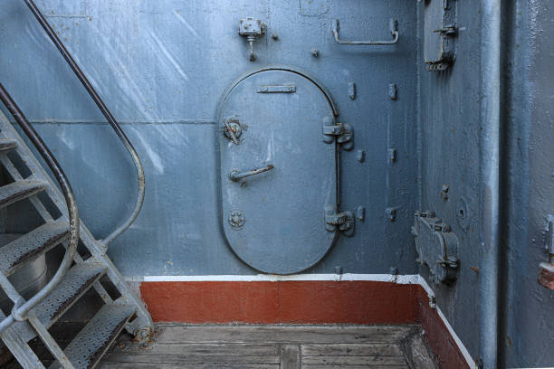 Battleship iron door with steering wheel lock background