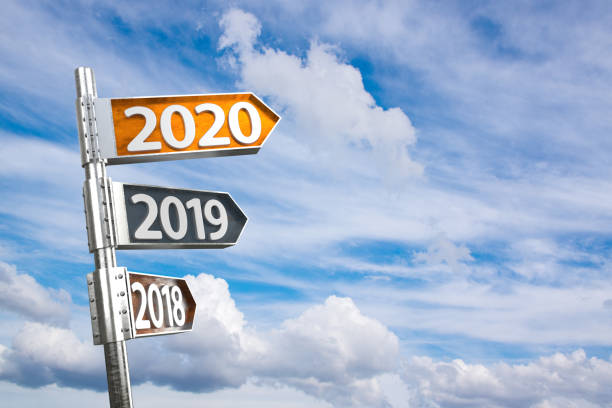 istock 2020 direction sign with sky background. New year concept. 3D Rendering 1168257975