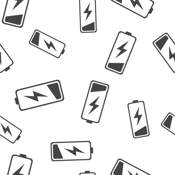 Out of battery charge vector icon. Low battery seamless pattern on a white background. Out of battery charge vector icon. Low battery seamless pattern on a white background. Layers grouped for easy editing illustration. For your design phone screen low battery stock illustrations
