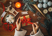 Woman holding a Christmas present