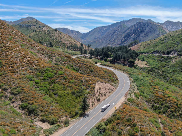 istock Asphalt road bends through Angeles National forests mountain 1168265797