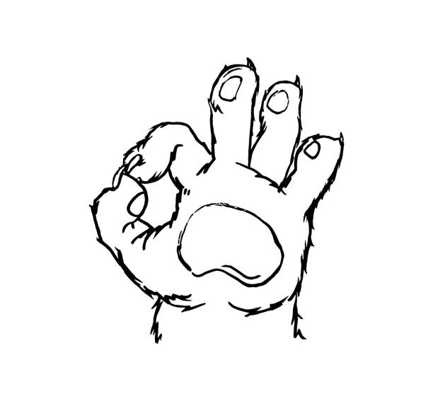 znak łapy kota pokazujący znak zwycięstwa lub pokoju. wektor czarny vintage ilustracja - hand sign peace sign palm human hand stock illustrations