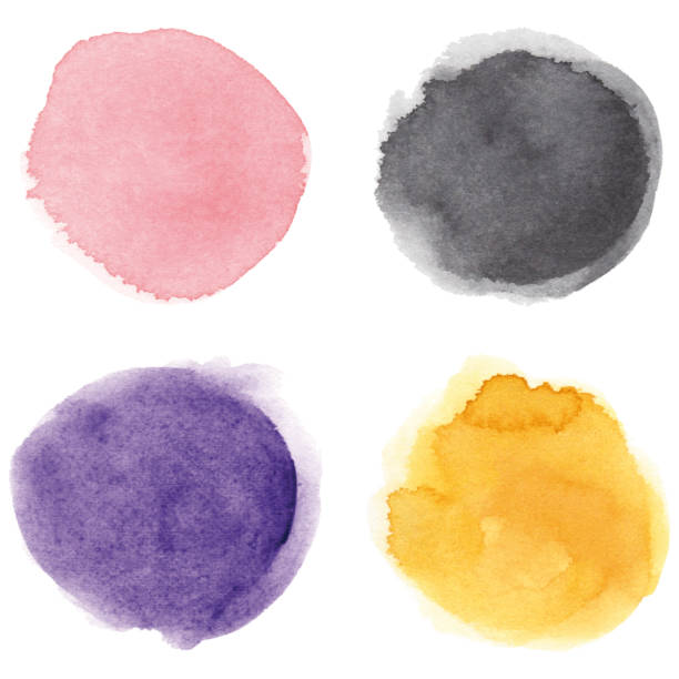 ilustrações, clipart, desenhos animados e ícones de pontos coloridos redondos da aguarela - illustration and painting colors purple circle