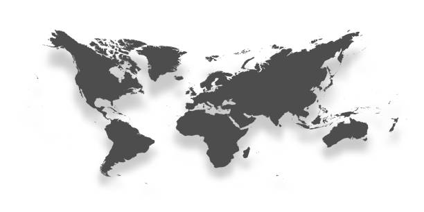 istock Map of World. Simple dark grey gradient silhouette with dropped shadow isolated on white background. Vector illustration 1168273852
