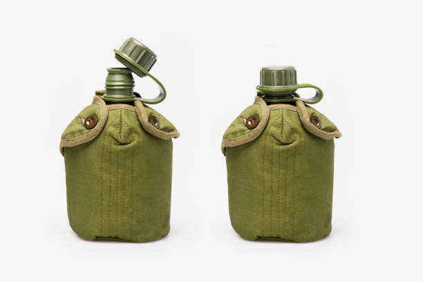 military water canteen. army flask. - military canteen imagens e fotografias de stock