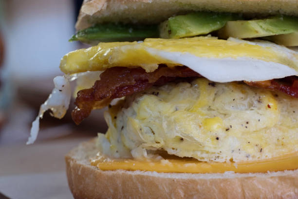 Bacon Avocado and Egg Breakfast Sandwich close-up