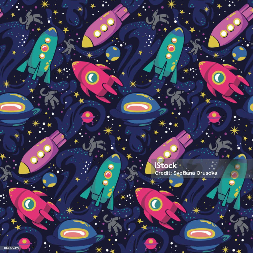 Rocketship Pattern Background Rocket Ship Pattern Seamless Design Illustration Stock Illustration ...