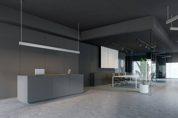 istock Gray office reception hall and conference room 1168281677