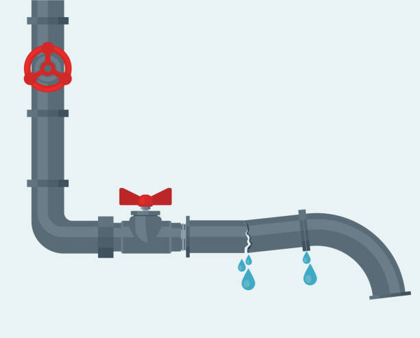 물 파이프 누출. 누출과 깨진 강철 파이프 라인. 벡터 - pipe pvc drain sewer stock illustrations