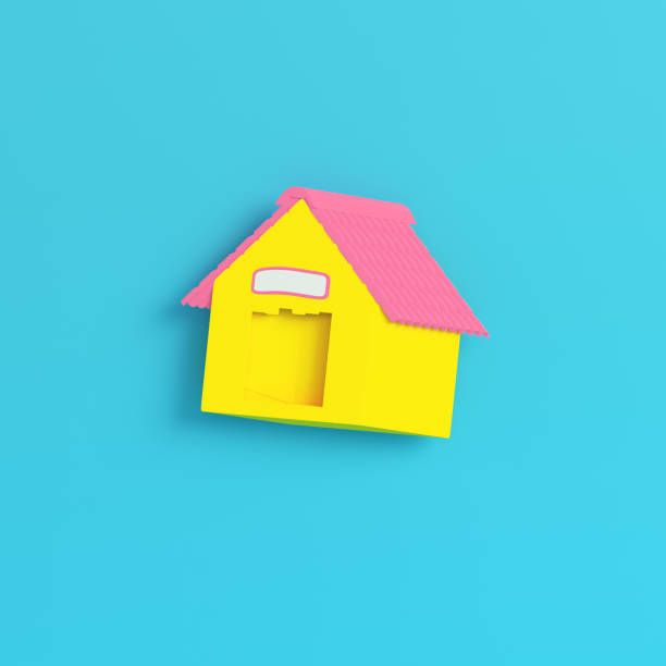 istock Yellow doghouse on bright blue background in pastel colors 1168287146