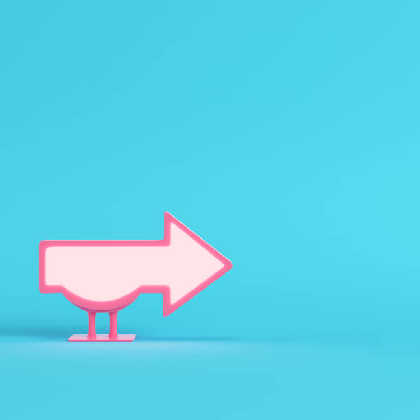istock Billboard in arrow shape on bright blue background in pastel colors. Minimalism concept 1168287464