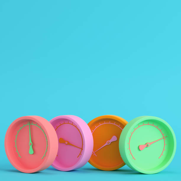 istock Four gauges on bright blue background in pastel colors. Minimalism concept 1168288620
