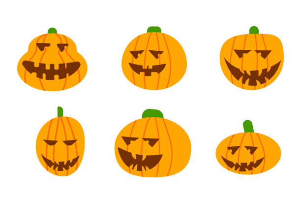 Set pumpkin Halloween Set pumpkin on white background. The main symbol of the Happy Halloween holiday. evil joker silhouette stock pictures, royalty-free photos & images