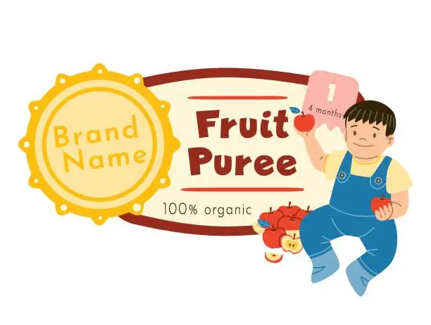 Vector illustration of Fruit puree label flat vector illustration
