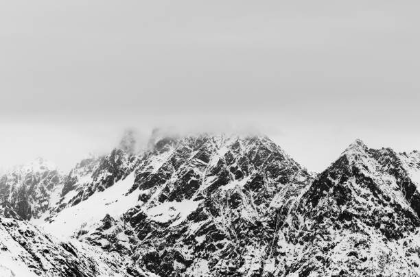istock Rocky mountains in snow and overcast grey sky at winter 1168294500