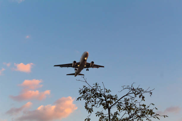 Aircraft approaching to land in Congonhas Airport (CGH) in Sao Paulo, Brazil Sao Paulo, Brazil, August 9, 2019 - Aircraft approaching to land in Congonhas Airport (CGH) in Sao Paulo, Brazil congonhas airport stock pictures, royalty-free photos & images