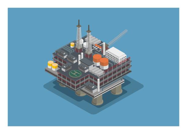 ilustrações de stock, clip art, desenhos animados e ícones de offshore oil rig. simple illustration in isometric view. - oil rig oil industry sea mining