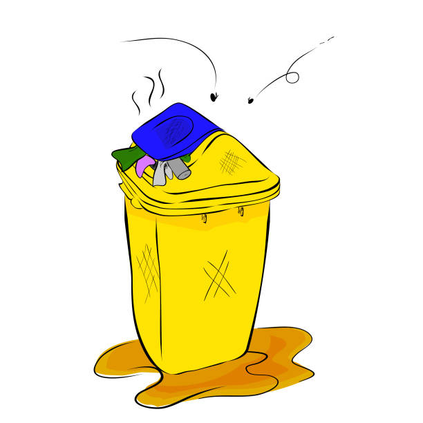 istock Simple Vector hand draw sketch, Dirty Yellow and Blue bin filled with waste  at white background 1168313977