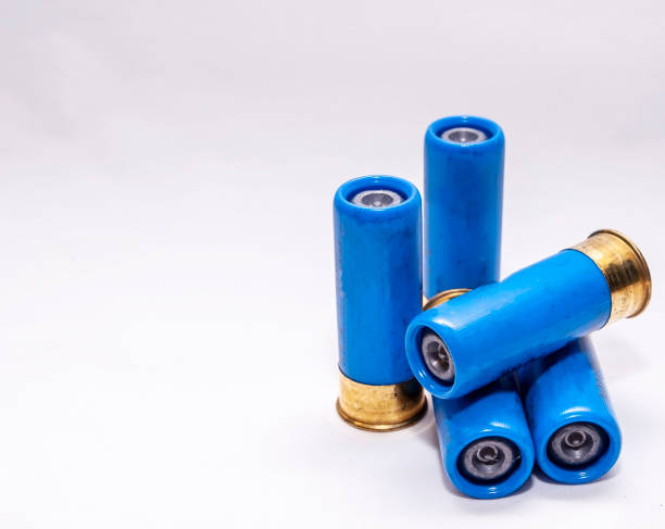 istock Four blue, rifled 12 gauge shotgun shells 1168317806