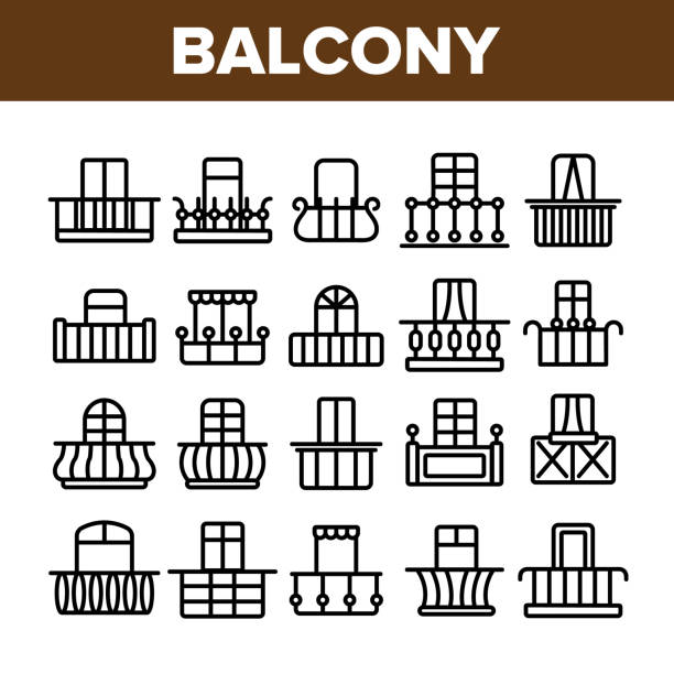 ハウスバルコニーフォーム線形ベクトルアイコンセット - balcony点のイラスト素材／クリップアート素材／マンガ素材／アイコン素材