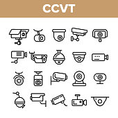 istock Surveillance Cameras, CCTV Linear Icons Vector Set 1168320655