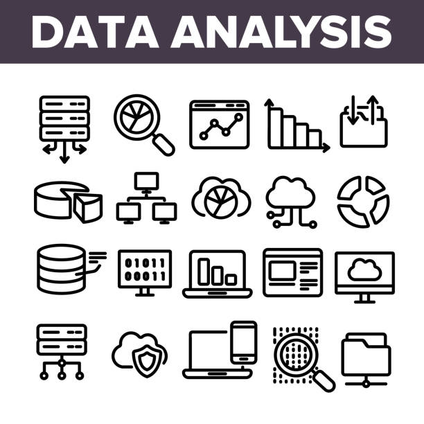 Data Analysis, Web Storage Linear Vector Icons Set Data Analysis, Web Storage Linear Vector Icons Set. Data Science Thin Line Contour Symbols. Server, Database, Cloud Computing. Diagrams, Statistics, Schemes. Information Analytics Illustrations contracting logos stock illustrations
