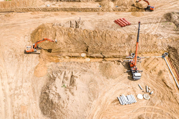 istock aerial view of drainage system installation at construction site 1168322322