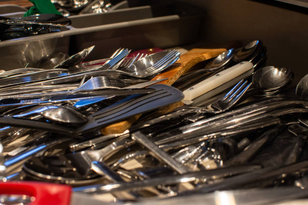 istock Set of bunch of kitchen utensils in drawer 1168324201