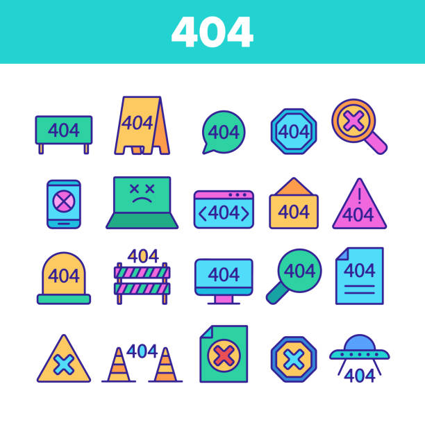 Color 404 HTTP Error Message Vector Linear Icons Set Color 404 HTTP Error Message Vector Linear Icons Set. 404 Page Not Found Outline Symbols Pack. Internet Connection Problem, Broken Link. Standard Response Code Isolated Contour Illustrations hypertext stock illustrations