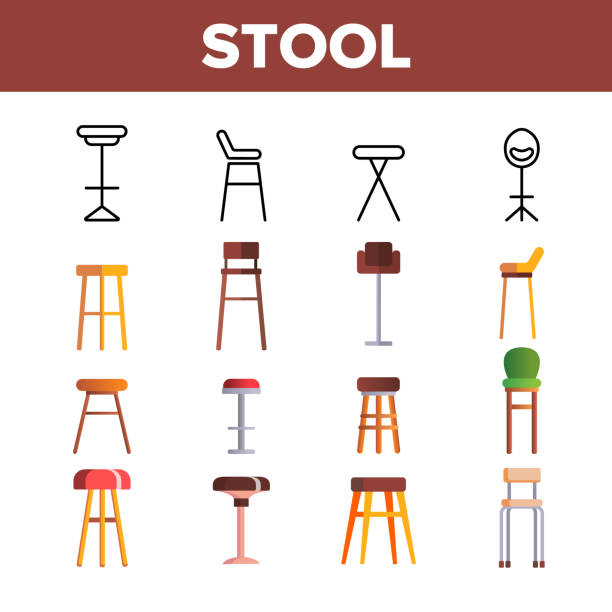 hocker, sitzmöbel vektor lineare icons set - hocker stock-grafiken, -clipart, -cartoons und -symbole